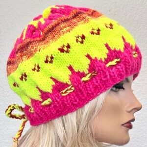 Hand Knits 2 Love Beanie Slouch Winter Hat Adjustable Fit Deco Bead Designer Fun